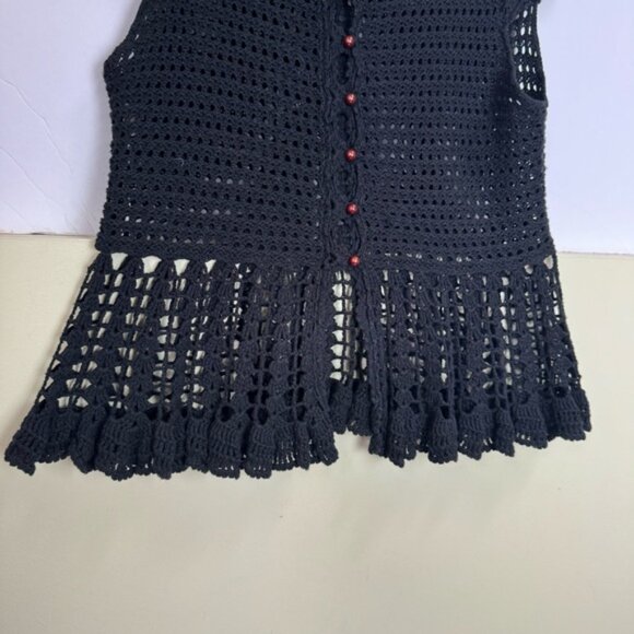 Free People Crochet Boho Cotton Peplum Top Buttons Cardigan Sweater Black M - Picture 6 of 12
